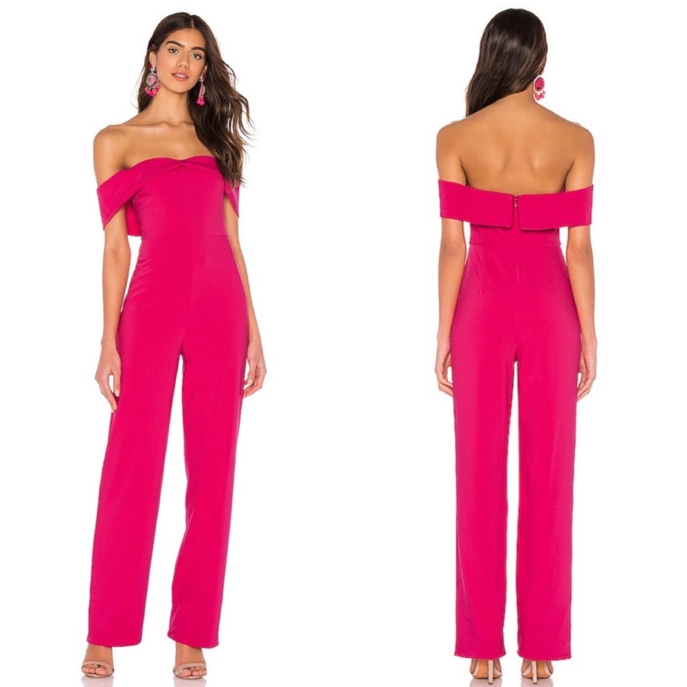 NEW Lovers + Friends Hot Pink Off Shoulder Barbiecore Danica Jumpsuit Pa…